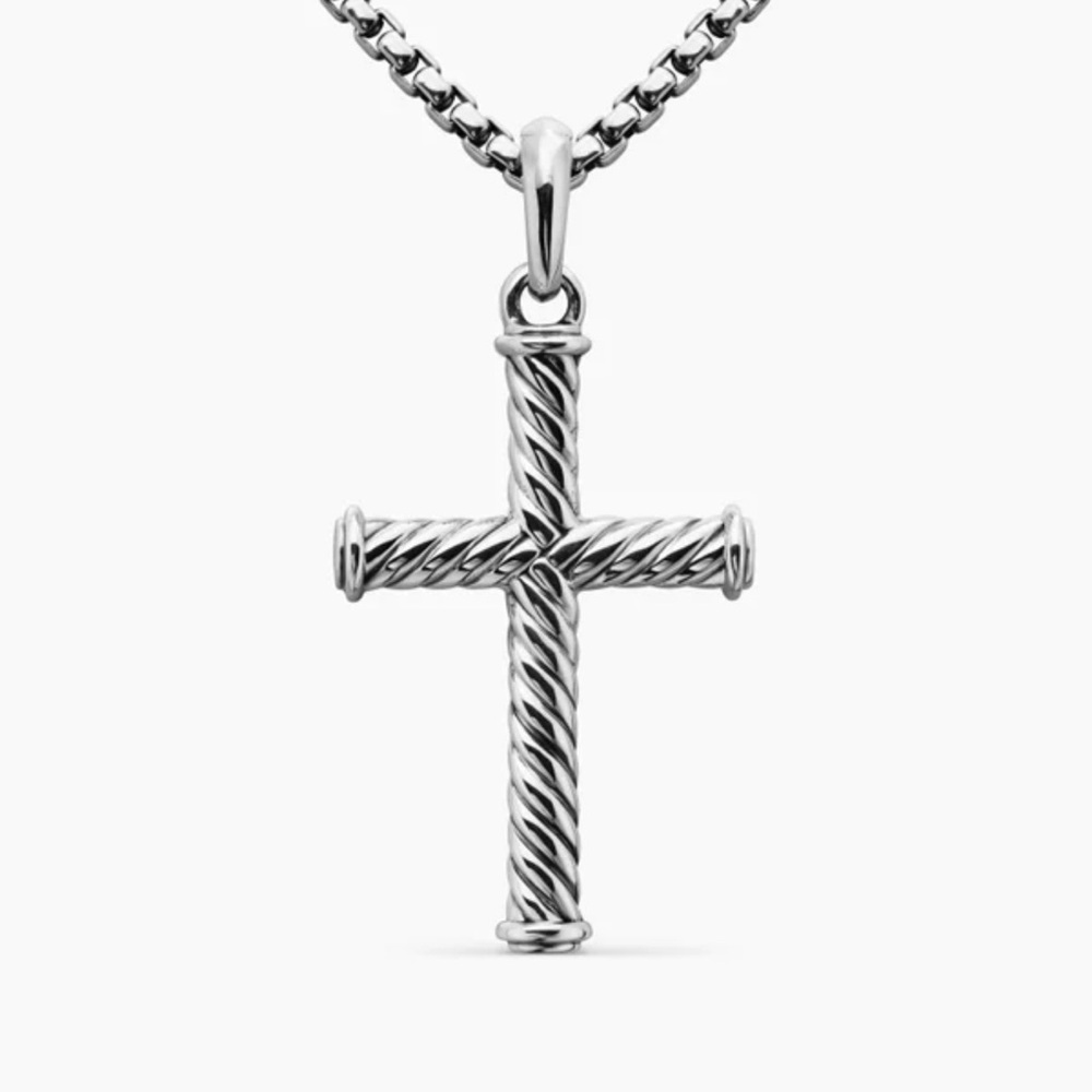 David Yurman Silver Cross Pendant Necklace and box chain